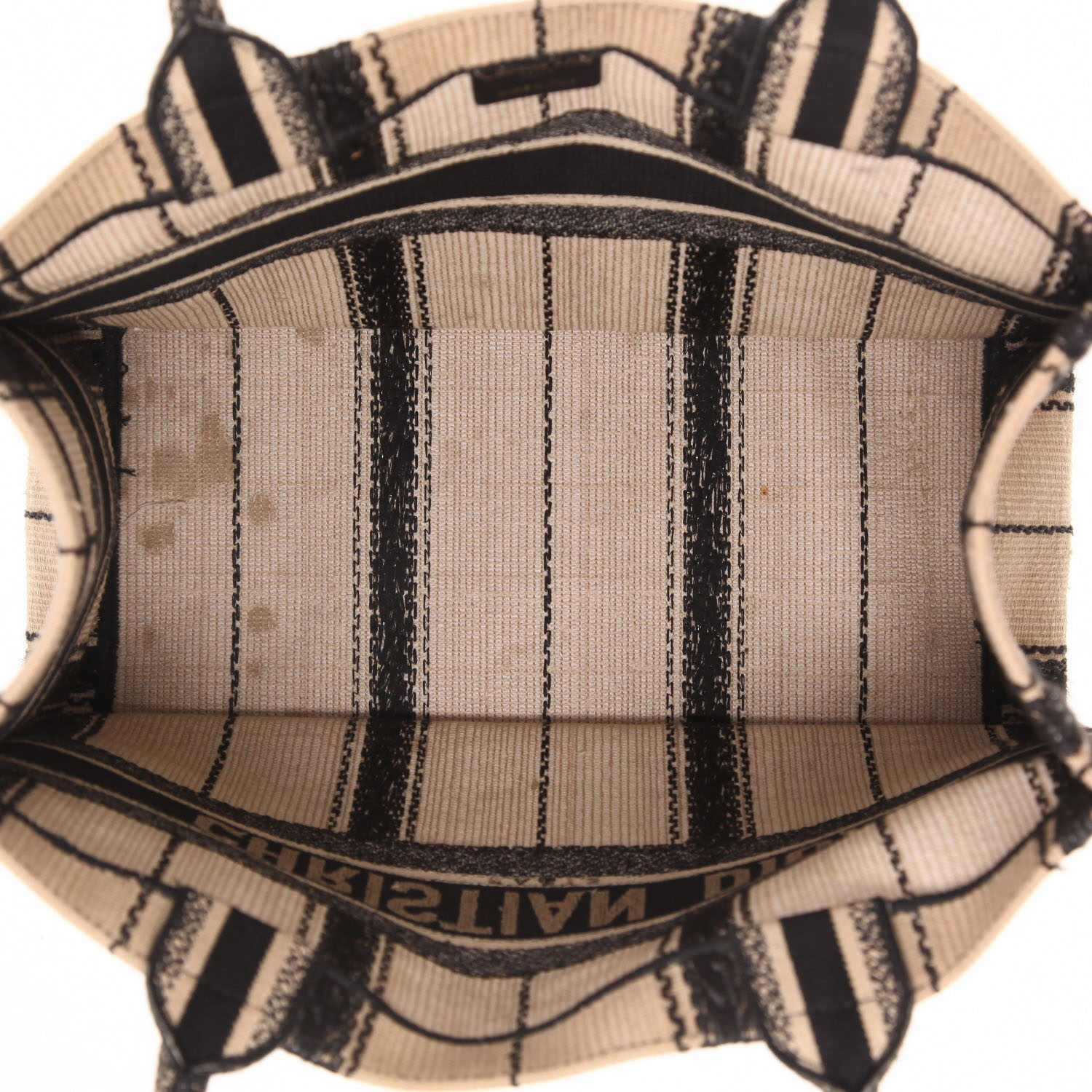 Sac cabas Dior  Book Tote en toile noire et beige - Detail D3