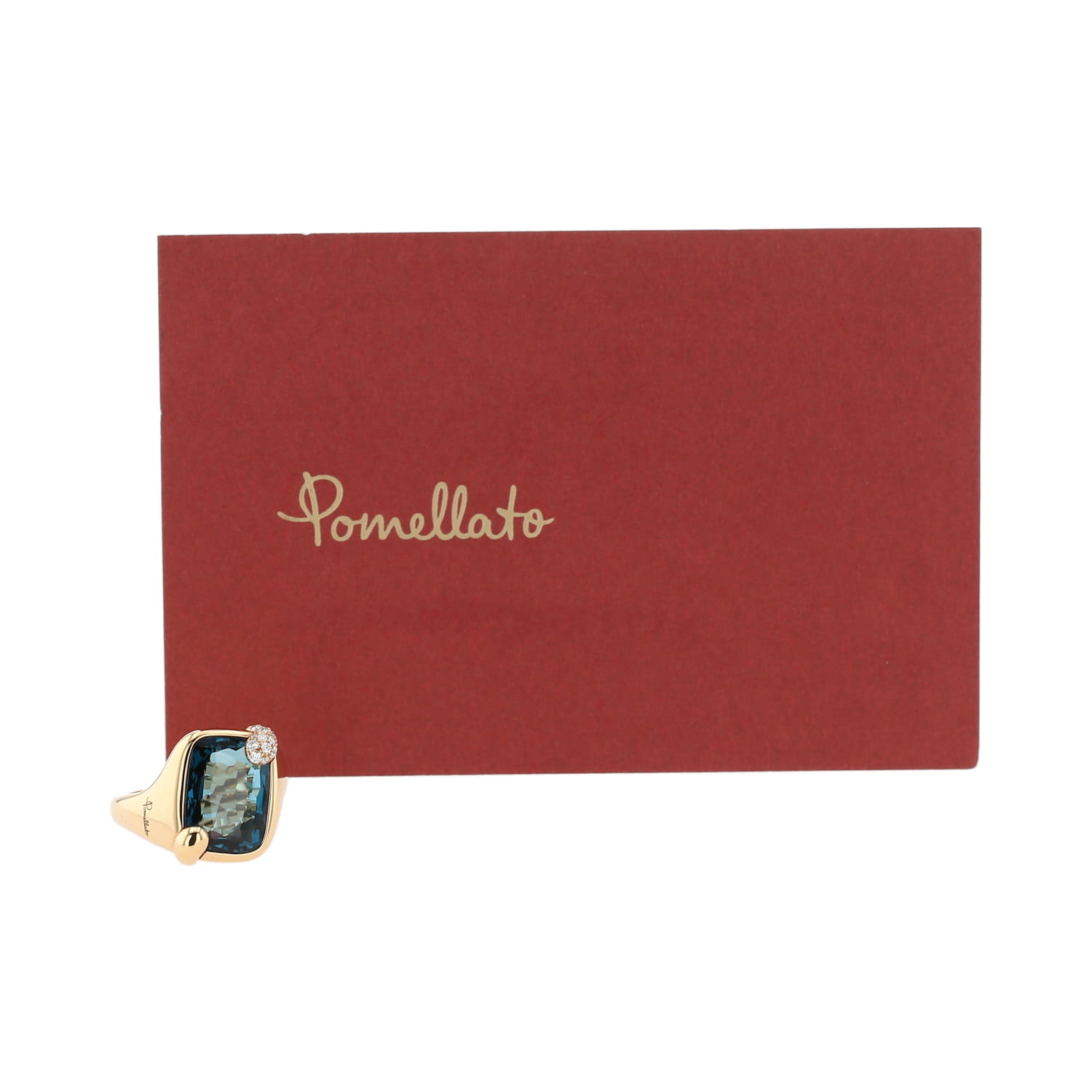 Anello Pomellato Ritratto modello piccolo in oro rosa, topazio blu London e diamanti - Detail D2