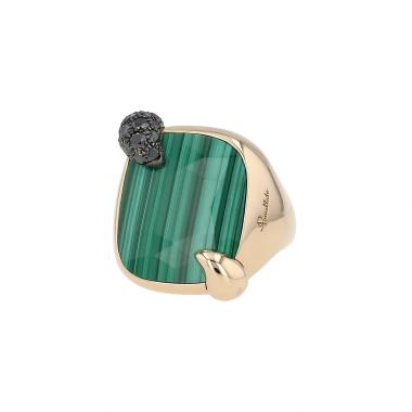 Anello Pomellato Ritratto modello medio in oro rosa, malachite e diamanti nero