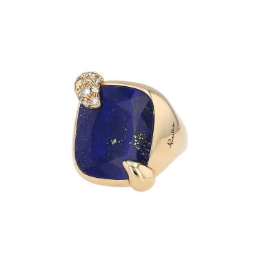Pomellato Ritratto medium model ring in pink gold, lapis-lazuli and brownish diamonds
