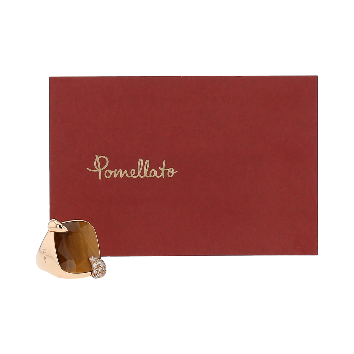 Pomellato Ritratto medium model ring in pink gold, tiger eye stone and diamonds - Detail D2