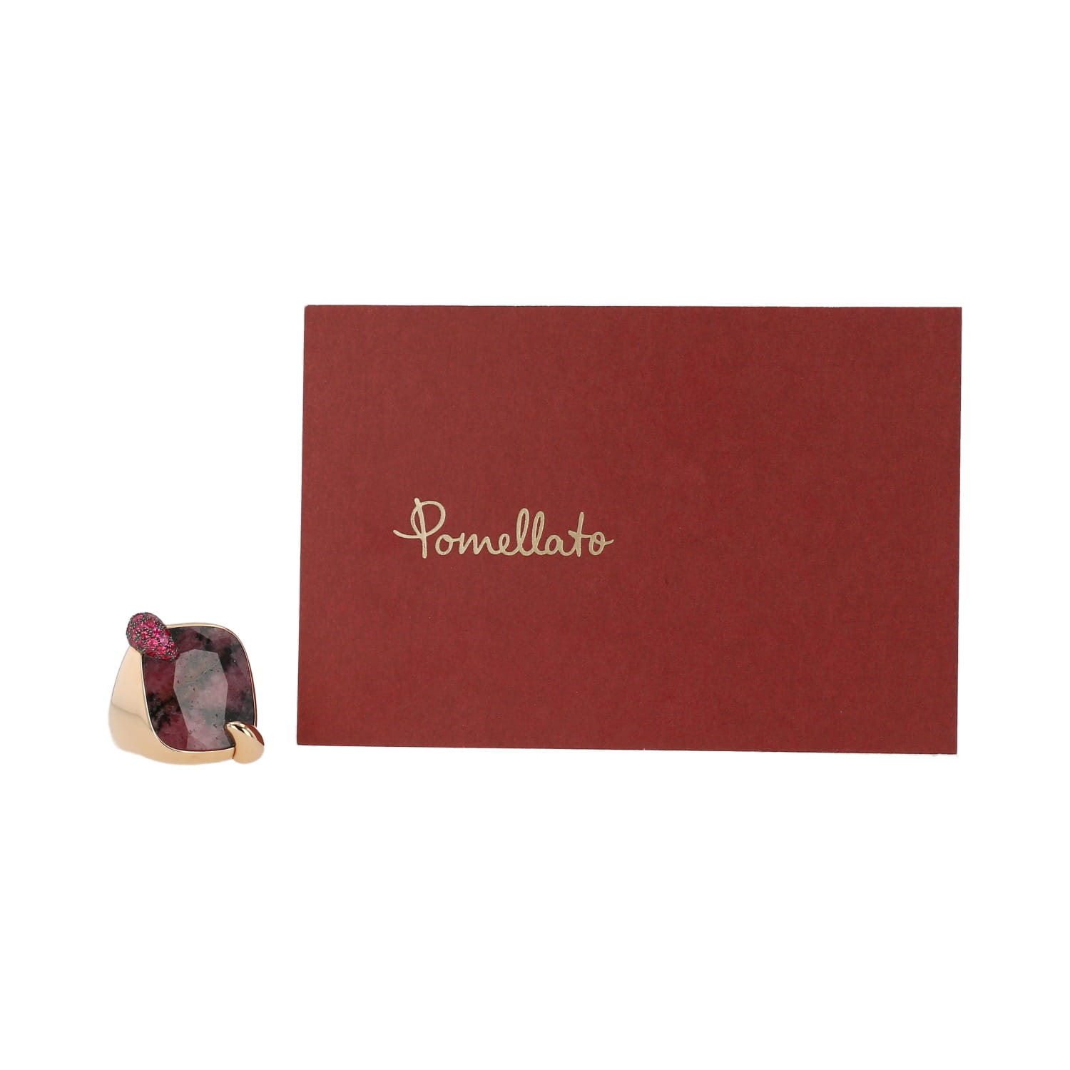 Anello Pomellato Ritratto modello medio in oro rosa, rodonite e zaffiri rosa - Detail D2