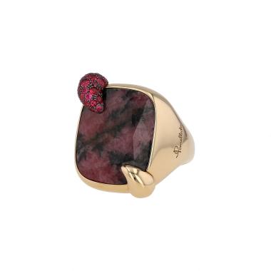 Pomellato Ritratto medium model ring in pink gold, rhodonite and pink sapphires