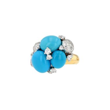 Sortija Pomellato Capri modelo grande de oro rosa, turquesas y diamantes