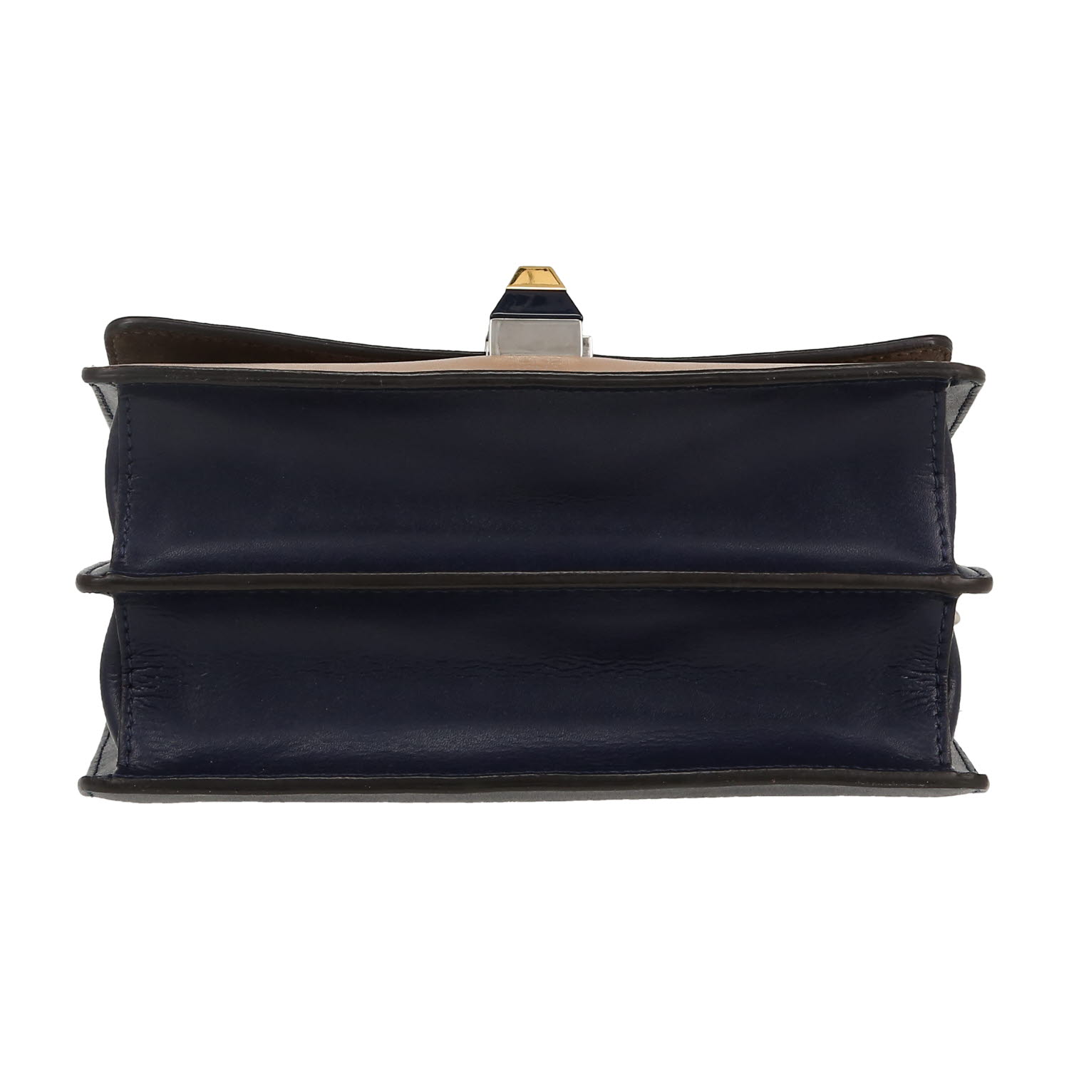 Bolso de mano Fendi  Kan I modelo pequeño  en cuero color topo azul y amarillo y piel de pitón - Detail D1