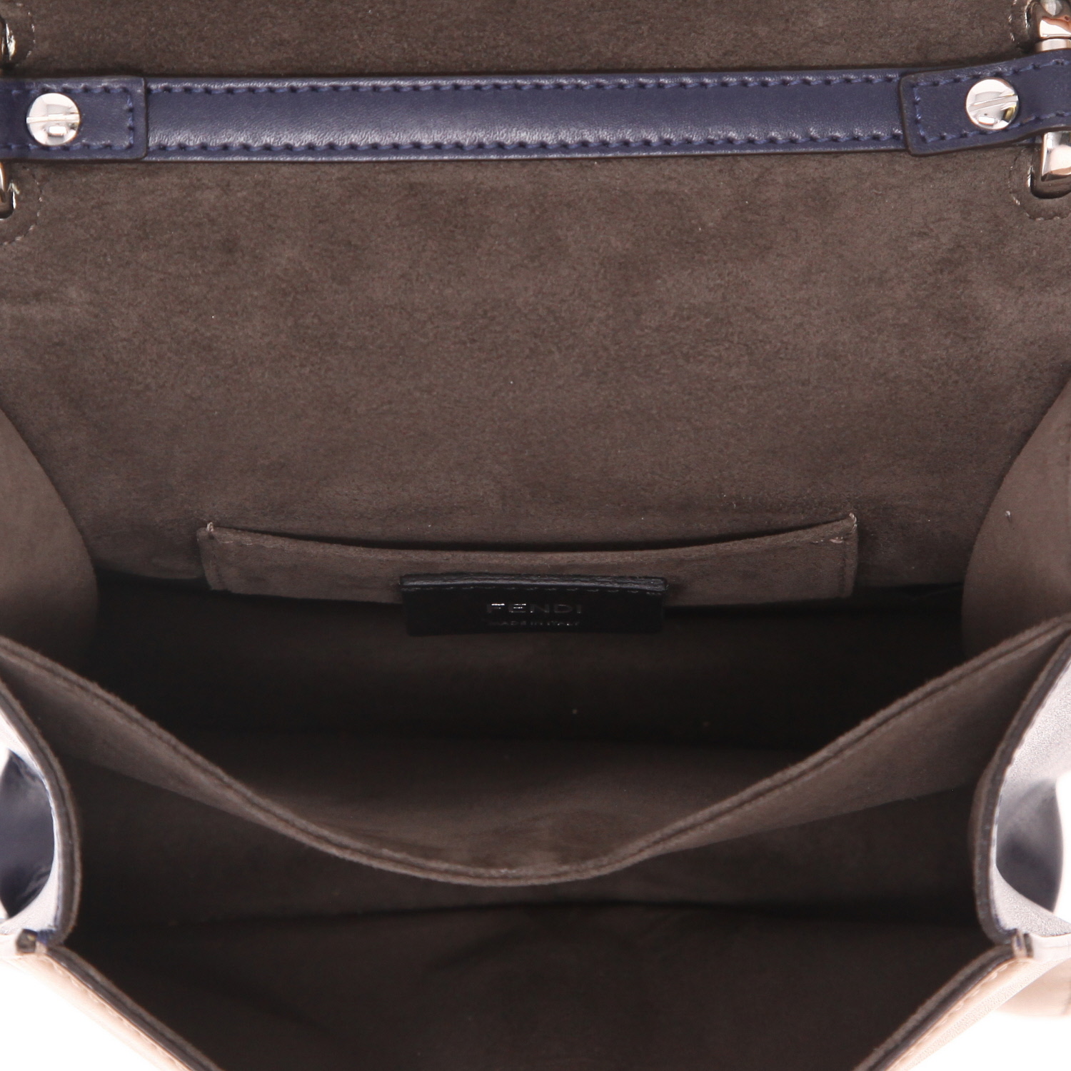 Fendi  Kan I small model  handbag  in taupe, blue and yellow leather  and python - Detail D3