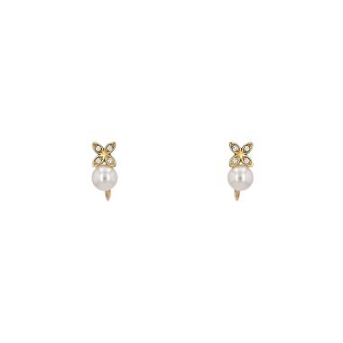 Paire de boucles d'oreilles Mikimoto  en or jaune, diamants et perles de culture