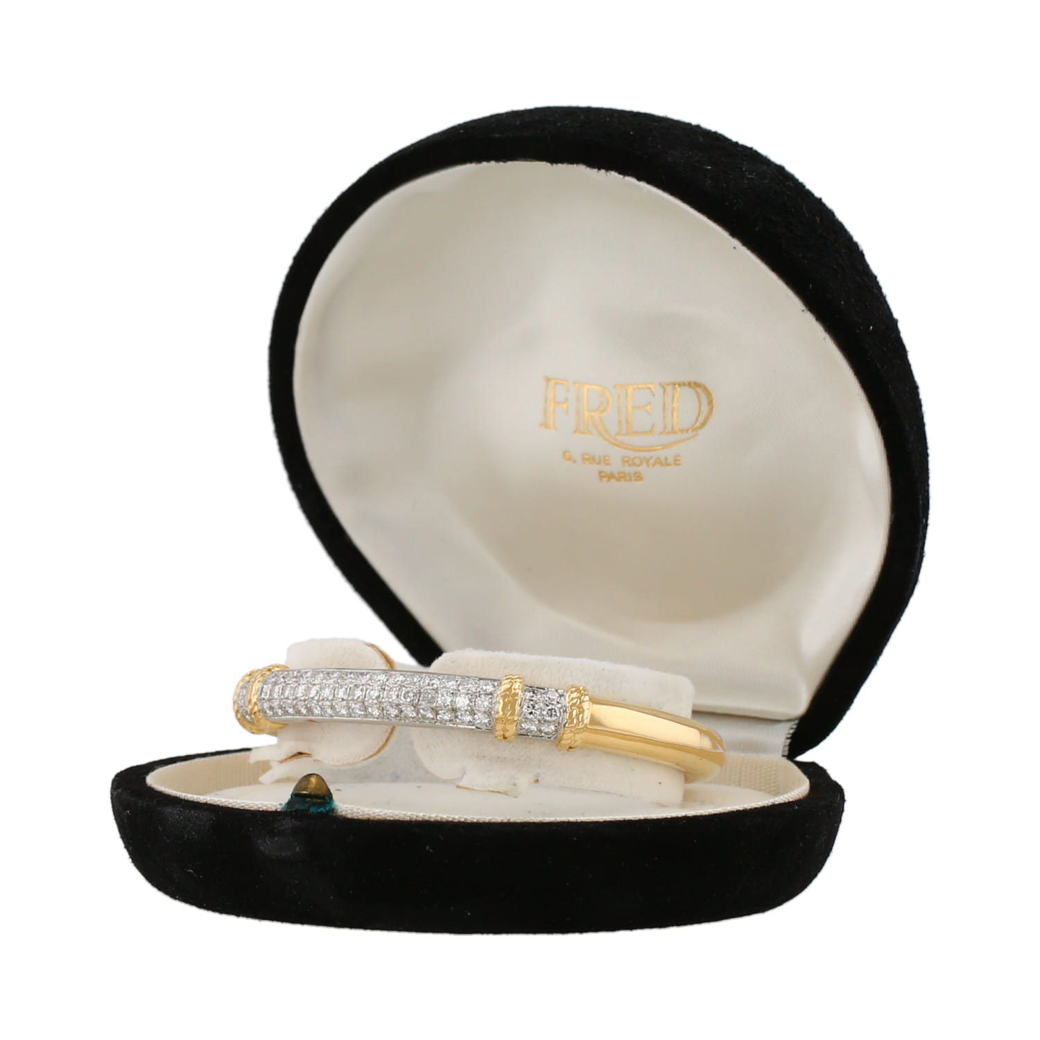 Bracelet jonc ouvrant Fred Isaure en or jaune, platine et diamants