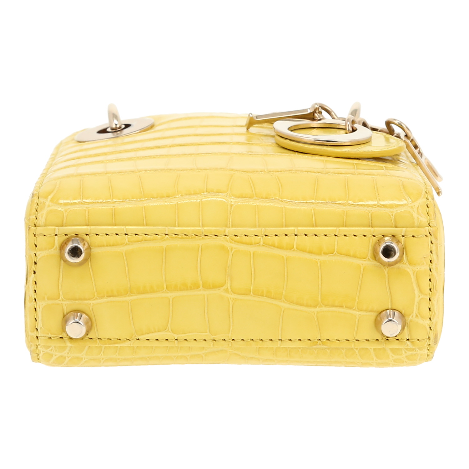 Dior Micro Lady Dior shoulder bag  in yellow crocodile - Detail D1