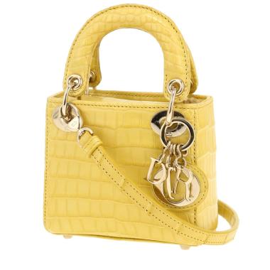 Borsa a tracolla Dior Micro Lady Dior in coccodrillo giallo