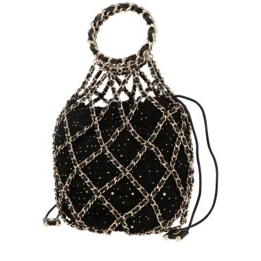Bolso de mano Chanel   en tweed negro y cuero negro