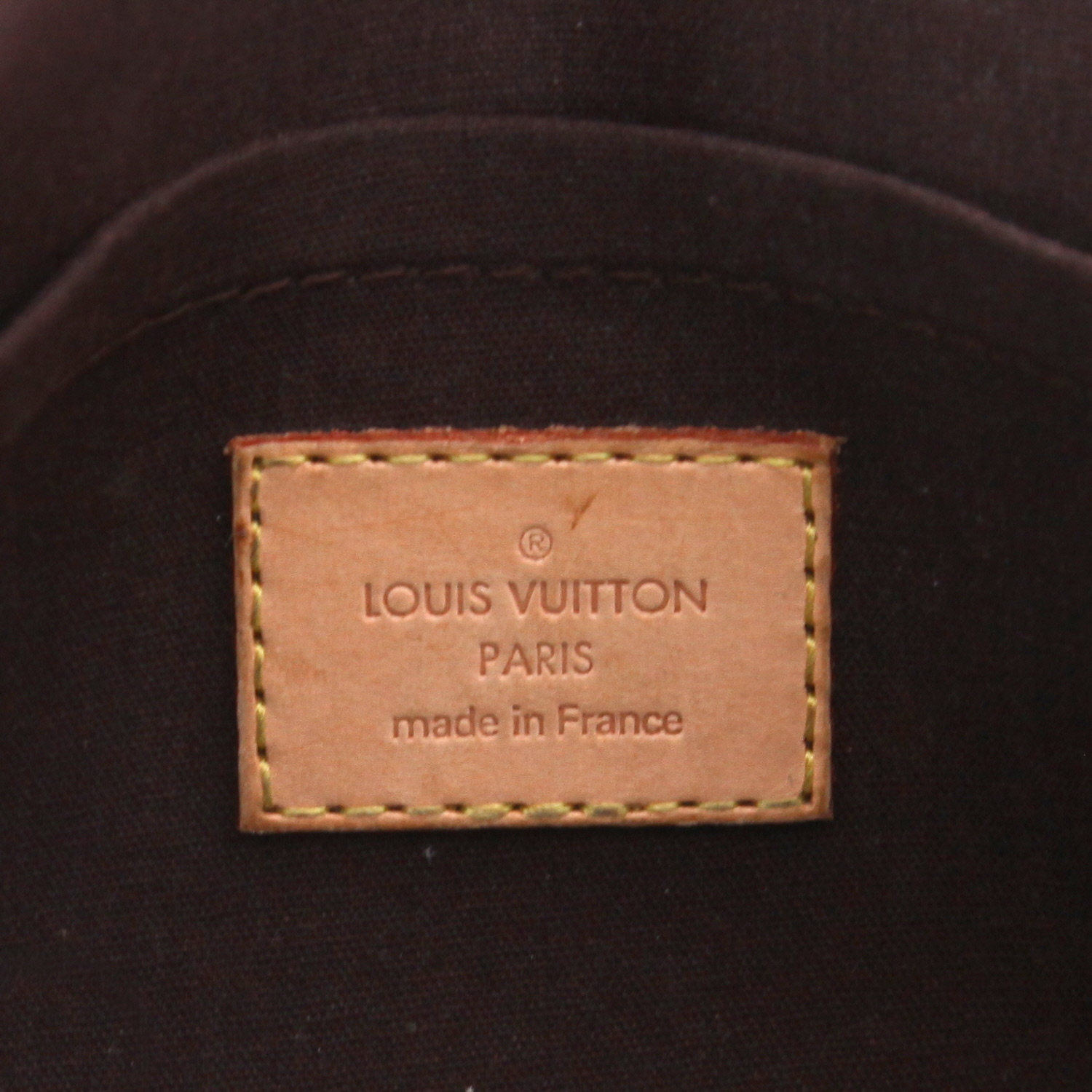 Bolso de mano Louis Vuitton  Bellflower en charol Monogram color berenjena y cuero natural - Detail D2