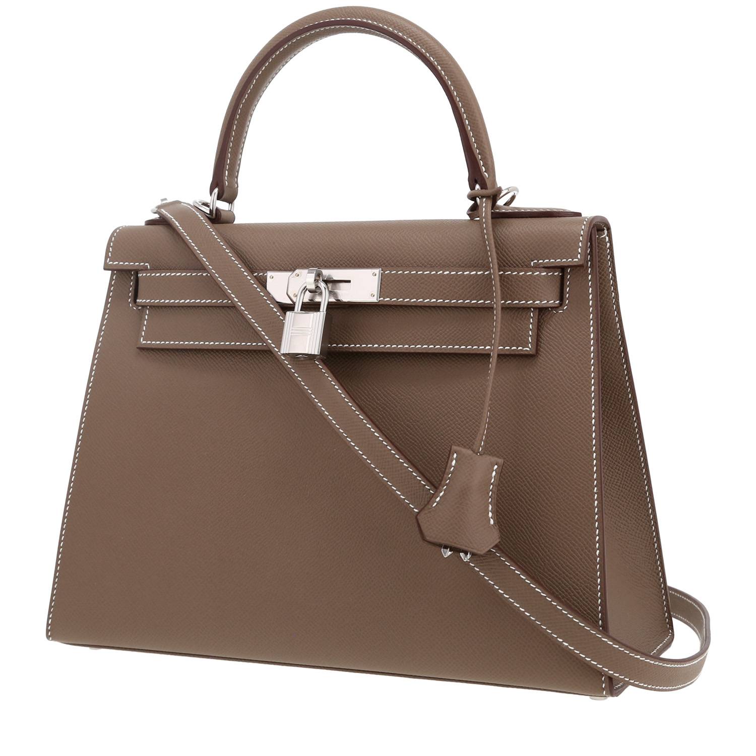 Kelly 28 cm Handbag In Etoupe Epsom Leather