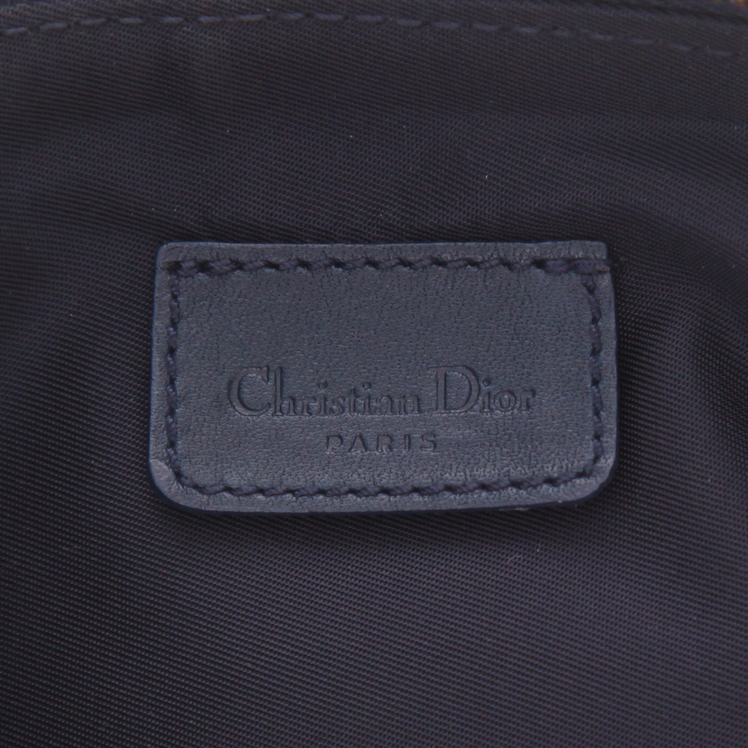 Bolso/bolsito Dior  Saddle en lona Monogram Oblique azul y gris y cuero azul marino - Detail D2