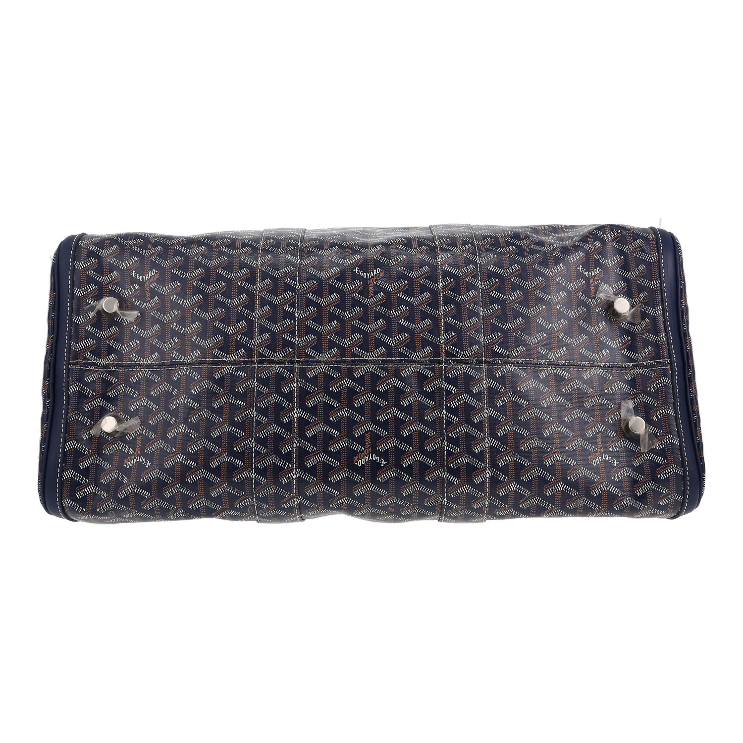 Bolso de fin de semana Goyard  Boston 45 en tela Goyardine azul y cuero azul marino - Detail D1