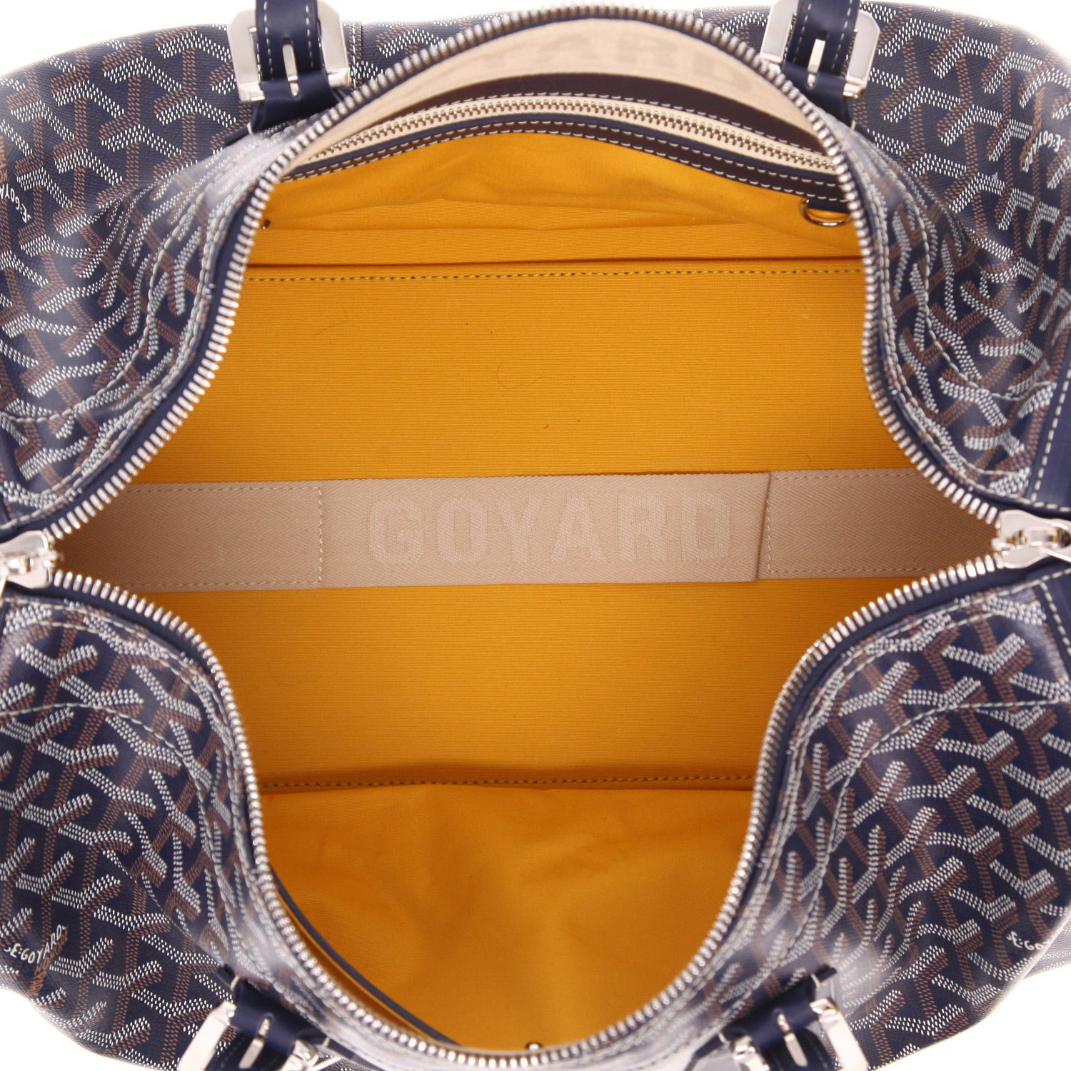 Bolso de fin de semana Goyard  Boston 45 en tela Goyardine azul y cuero azul marino - Detail D3