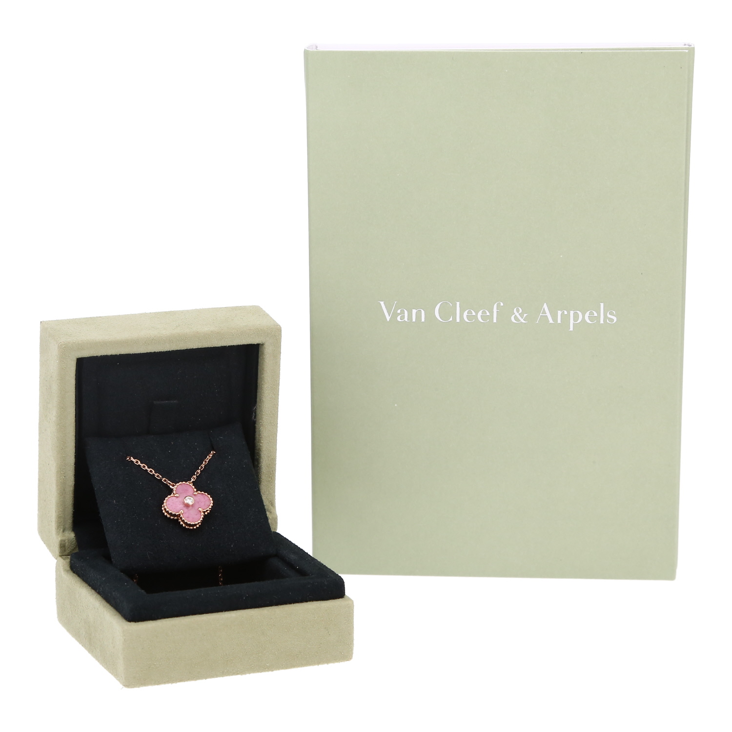 Van Cleef & Arpels Holiday Alhambra necklace in pink gold, rhodonite and diamond - Detail D2