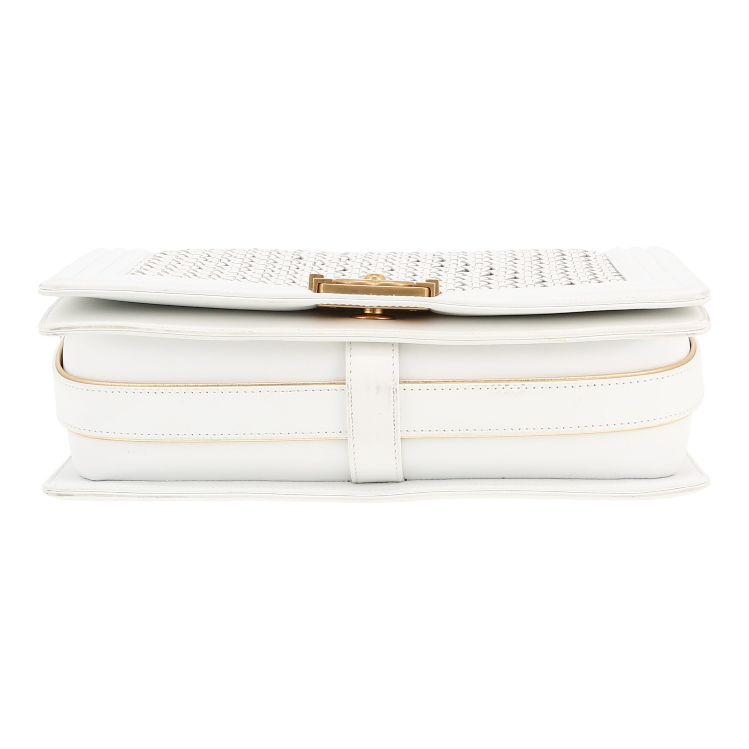 Sac à main Chanel  Boy en cuir tressé blanc - Detail D1