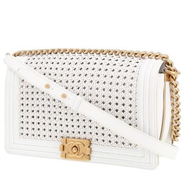 Borsa Chanel  Boy in pelle intrecciata bianca