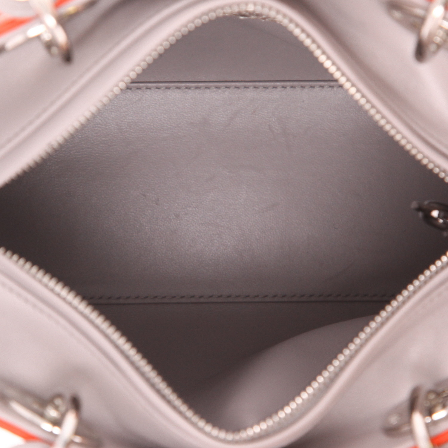 Dior  Lady Dior handbag  in orange and grey leather cannage  and python - Detail D3