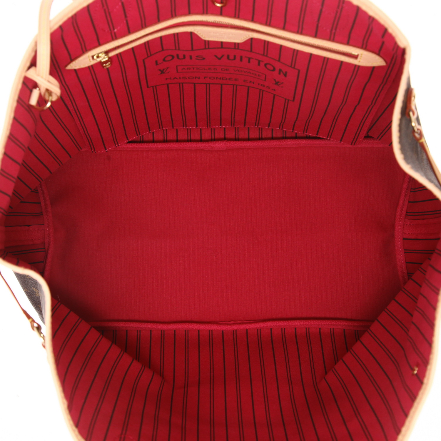 Bolso Cabás Louis Vuitton  Neverfull en lona Monogram marrón y cuero natural - Detail D3