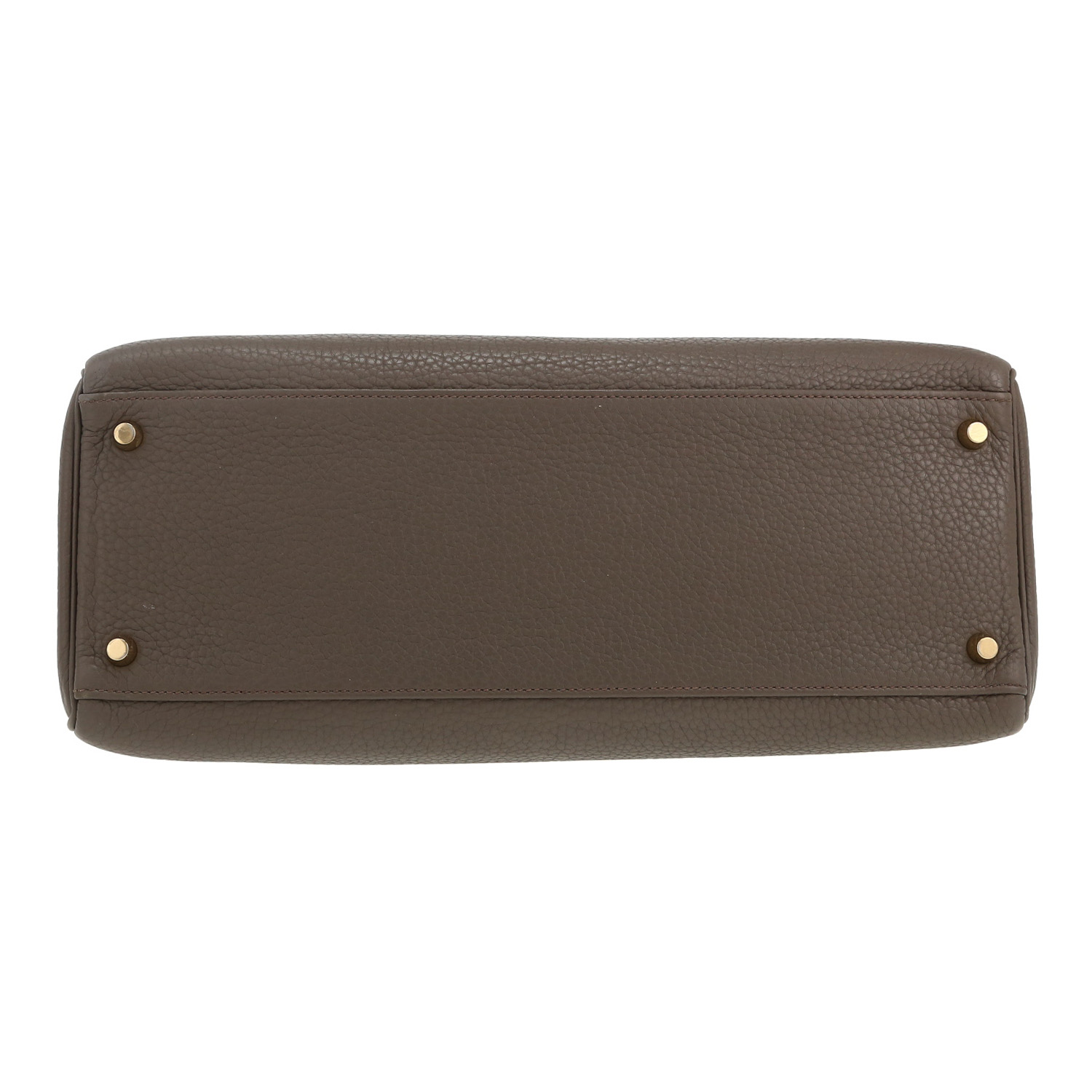 Bolso de mano Hermès  Kelly 35 cm en cuero togo gris estaño - Detail D1