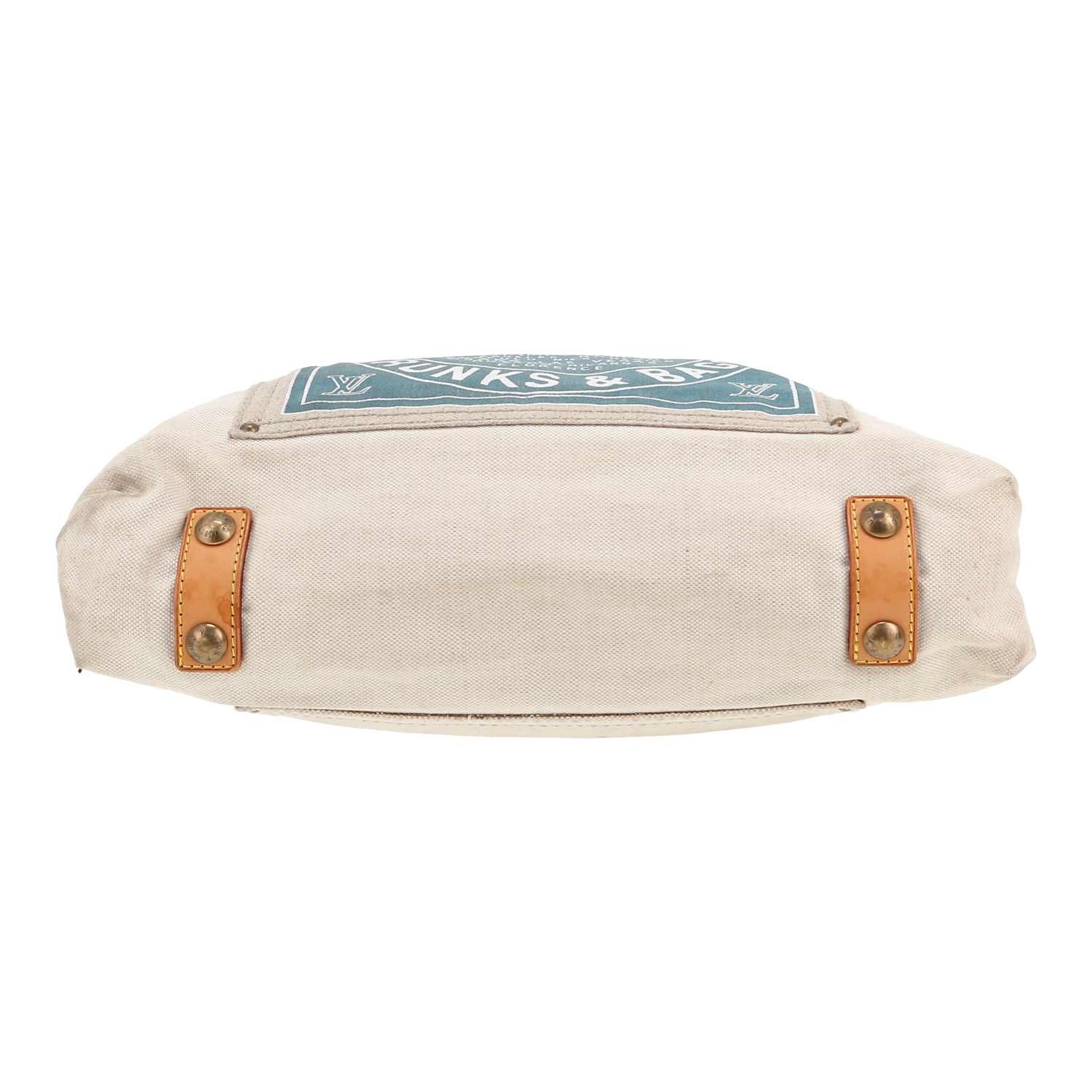 Louis Vuitton   handbag  in beige and blue canvas - Detail D1