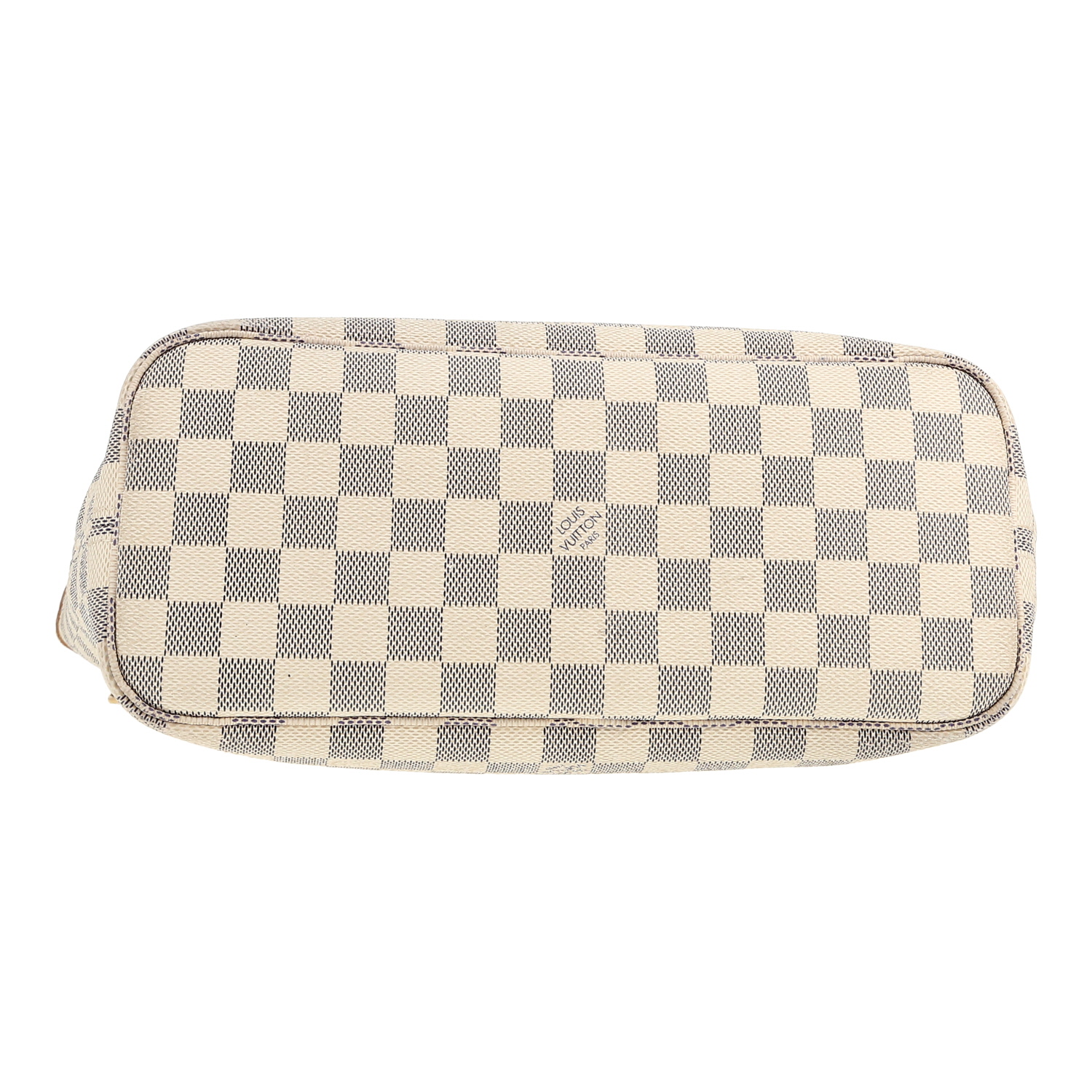 Sac cabas Louis Vuitton  Neverfull petit modèle  en toile damier azur et cuir naturel - Detail D1