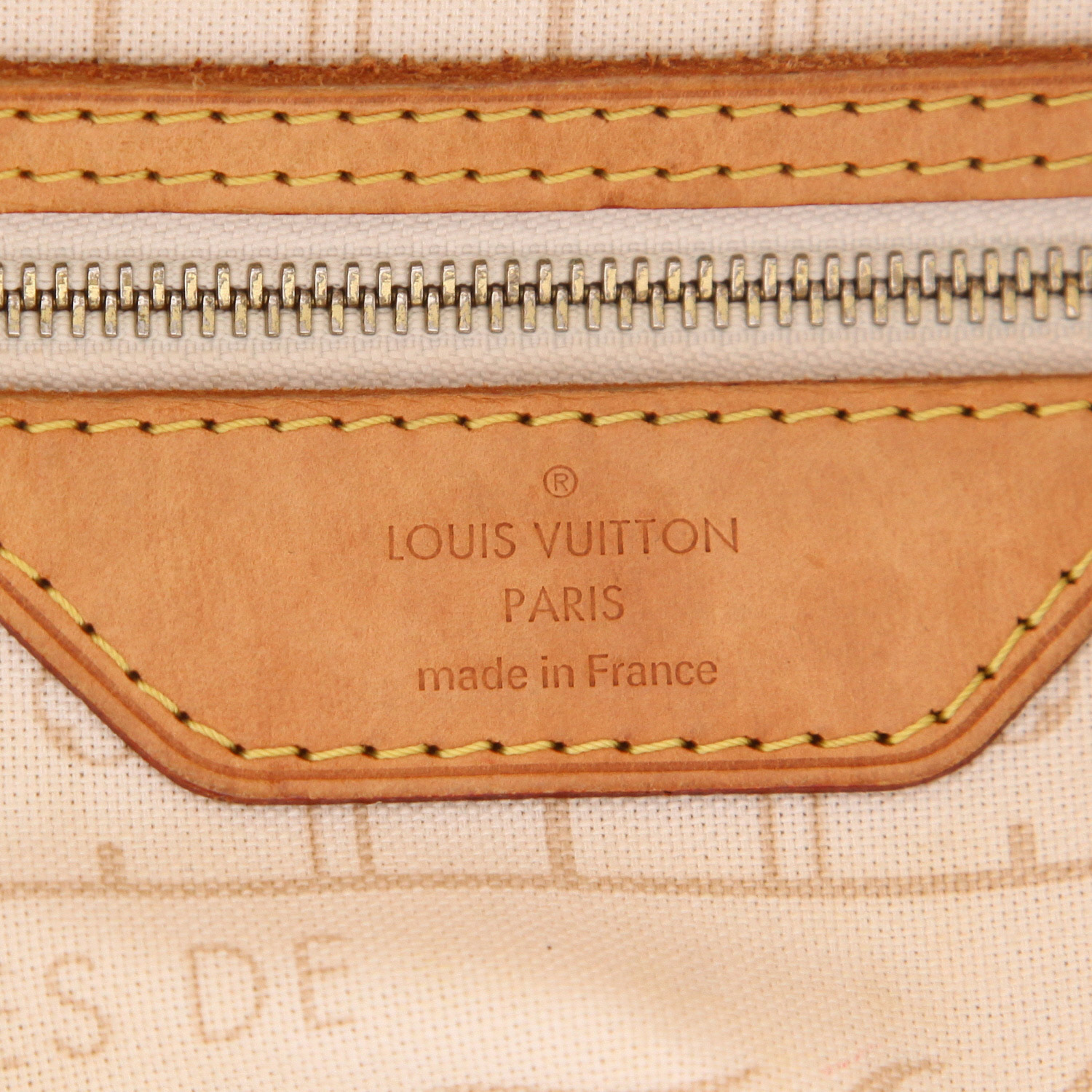 Louis Vuitton  Neverfull small model  shopping bag  in azur damier canvas  and natural leather - Detail D2