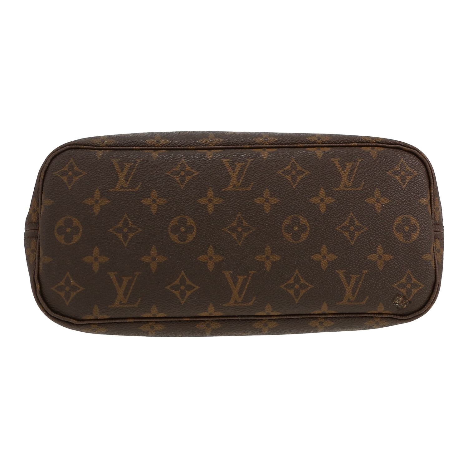 Sac cabas Louis Vuitton  Neverfull petit  en toile monogram marron et cuir naturel - Detail D1