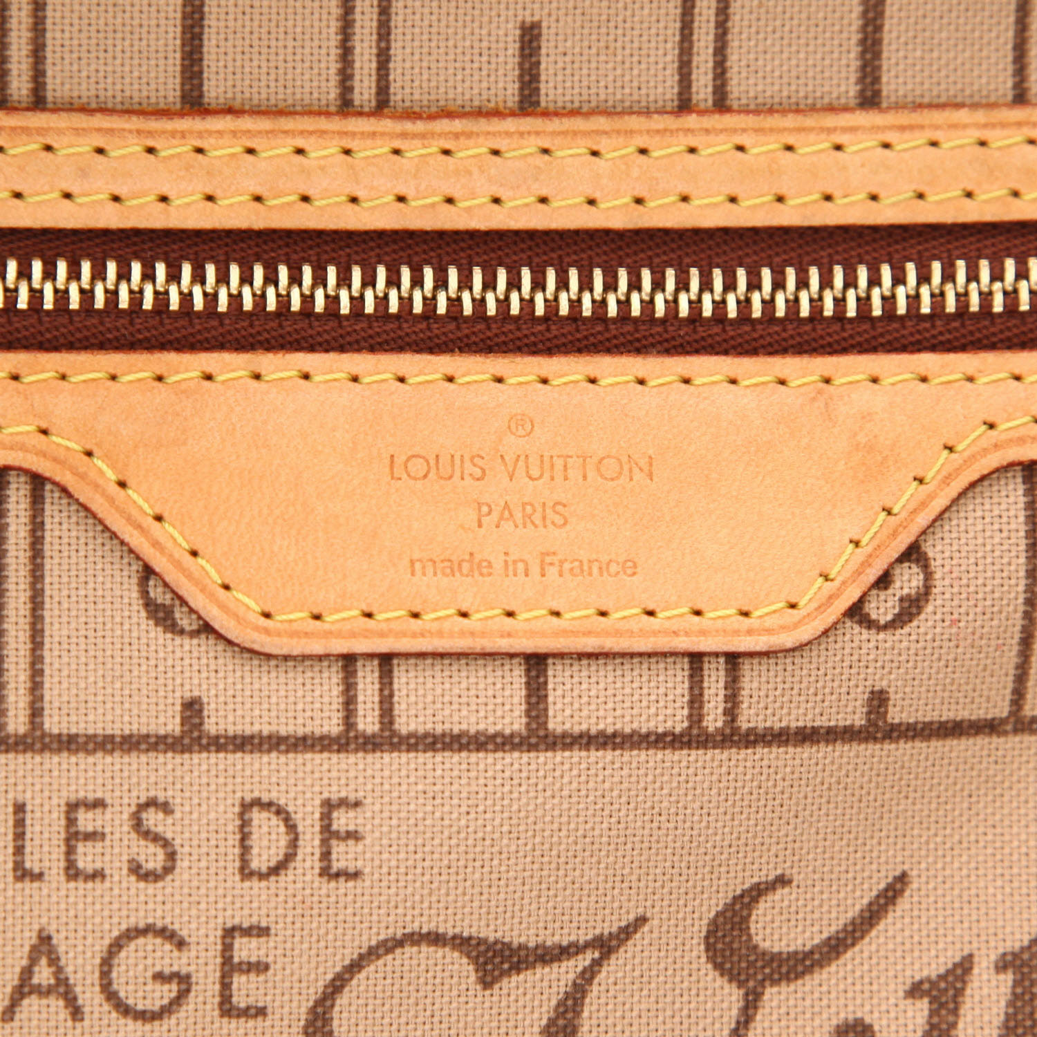 Bolso Cabás Louis Vuitton  Neverfull pequeño  en lona Monogram marrón y cuero natural - Detail D2