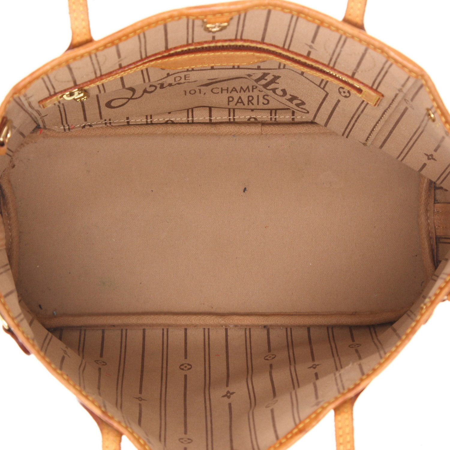 Bolso Cabás Louis Vuitton  Neverfull pequeño  en lona Monogram marrón y cuero natural - Detail D3