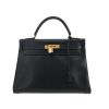 Hermès  Kelly 32 cm handbag  in navy blue box leather - 360 thumbnail