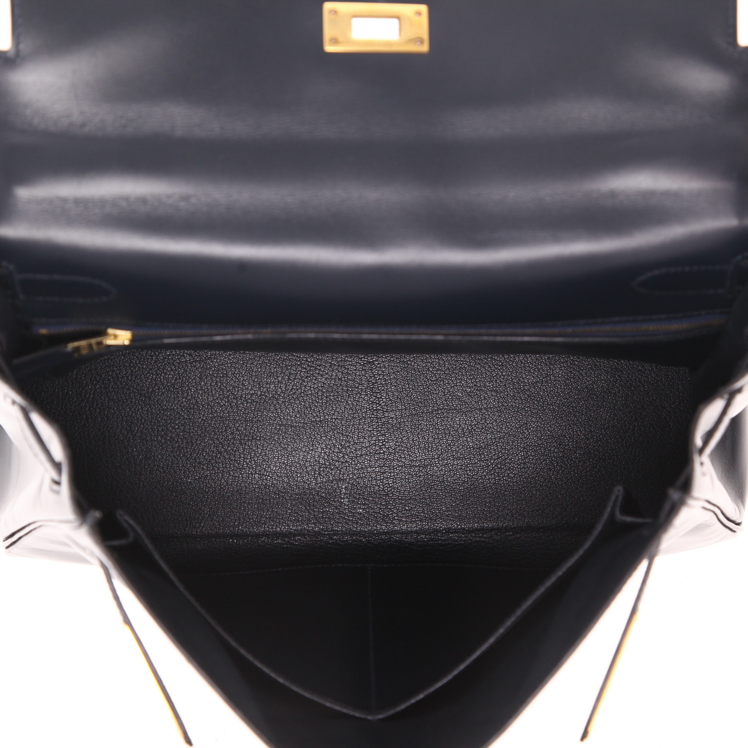 Hermès  Kelly 32 cm handbag  in navy blue box leather - Detail D3