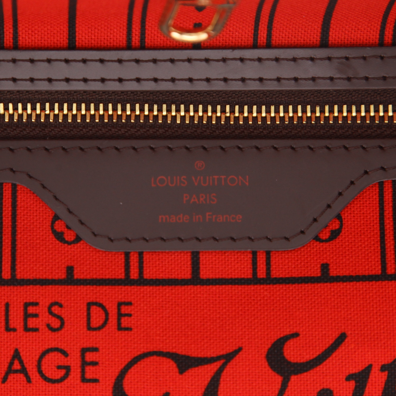 Sac cabas Louis Vuitton  Neverfull en toile damier ébène et cuir naturel - Detail D2