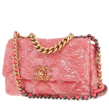Borsa a tracolla Chanel  19 in paillettes e pelle rosa