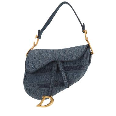 Bolso de mano Dior  Saddle mediano  en lona Monogram Oblique azul