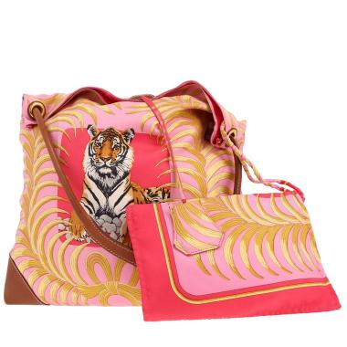 Bolso bandolera Hermès  Silk City en seda rosa y roja y cuero Barenia rojizo