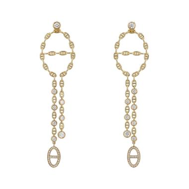 Paire de pendants d'oreilles Hermès Chaîne d'Ancre en or jaune et diamants