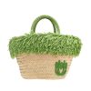 Miu Miu   shopping bag  in beige and green raphia - 360 thumbnail