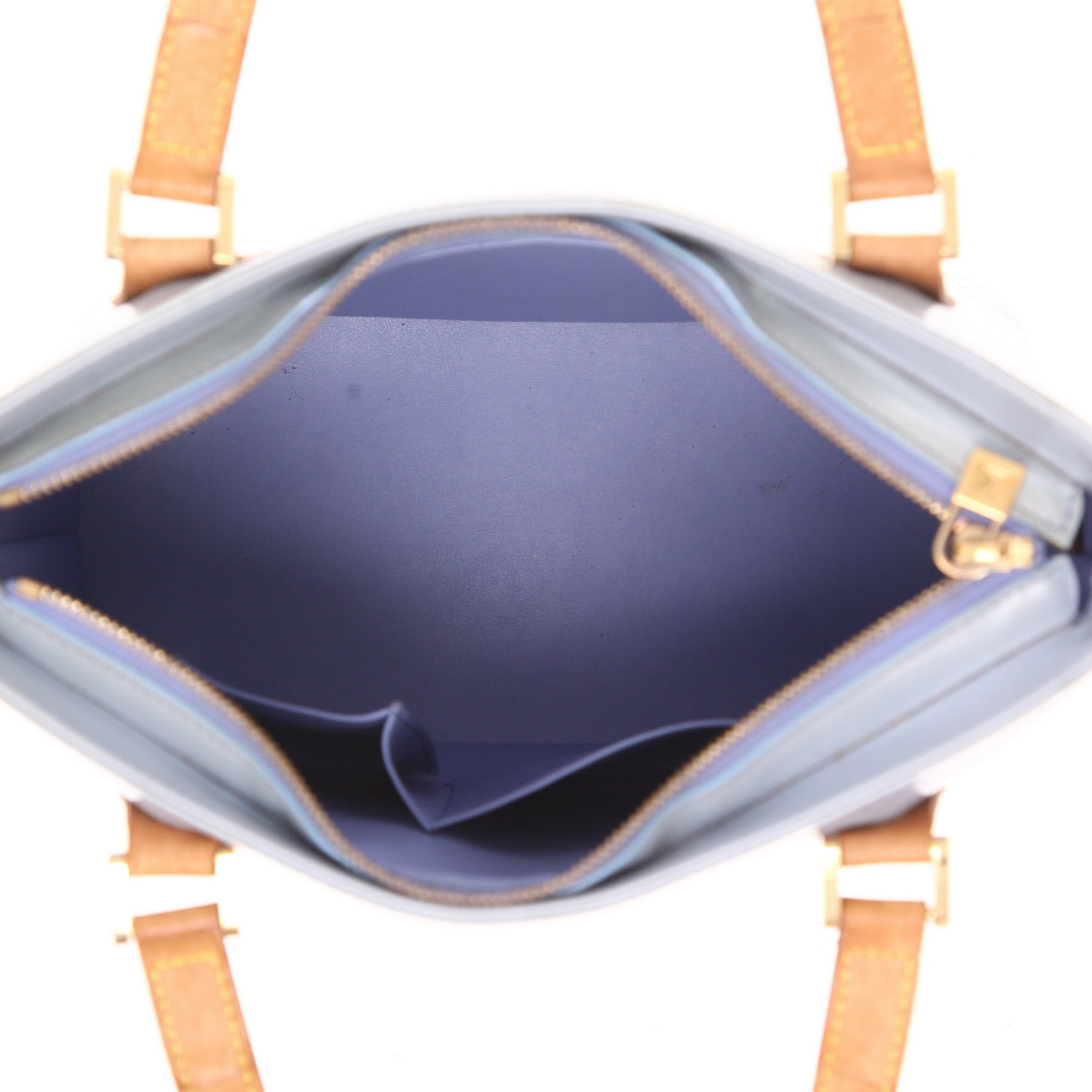 Louis Vuitton  Houston handbag  in light blue monogram patent leather  and natural leather - Detail D3