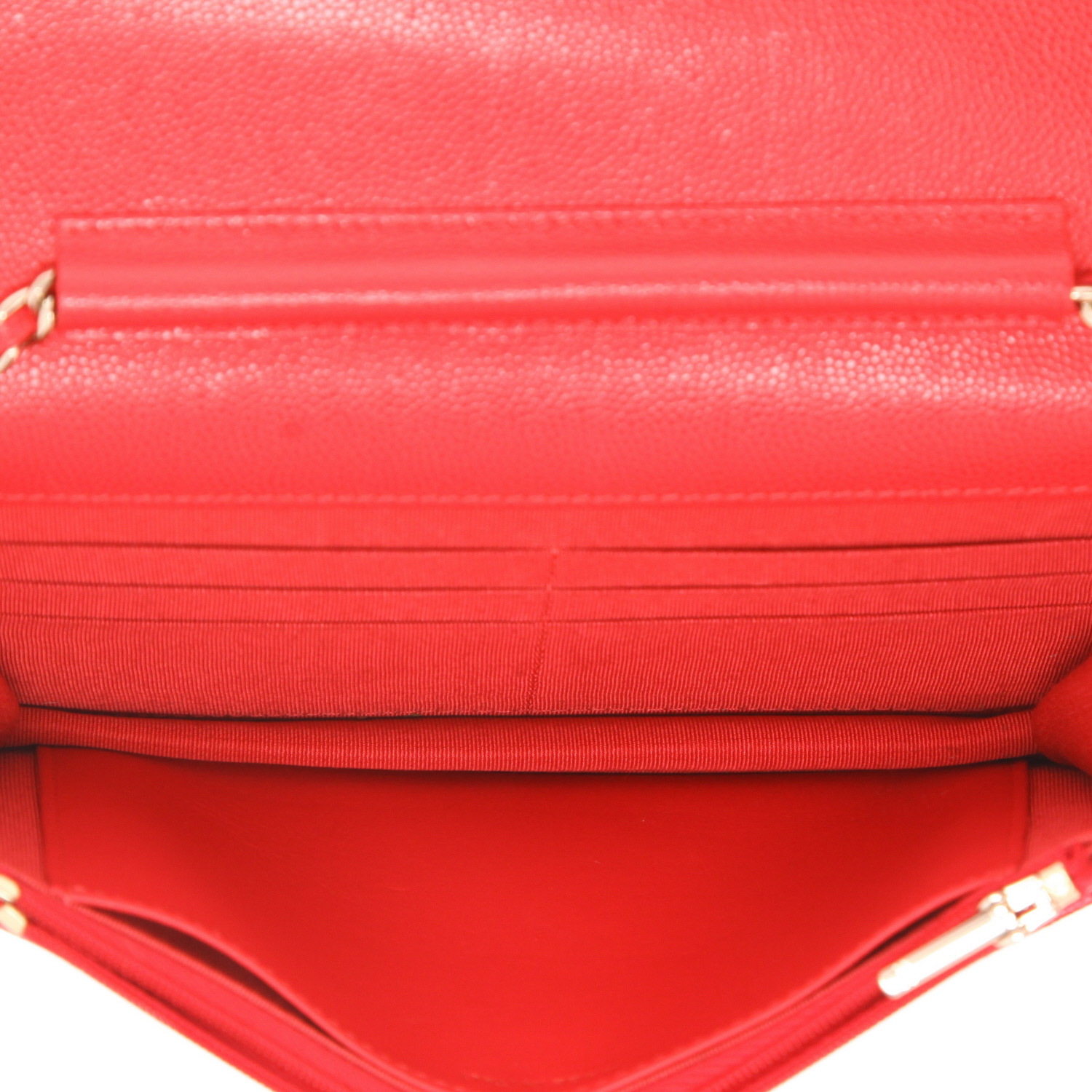 Sac bandoulière Chanel  Wallet on Chain en cuir grainé matelassé rouge - Detail D3