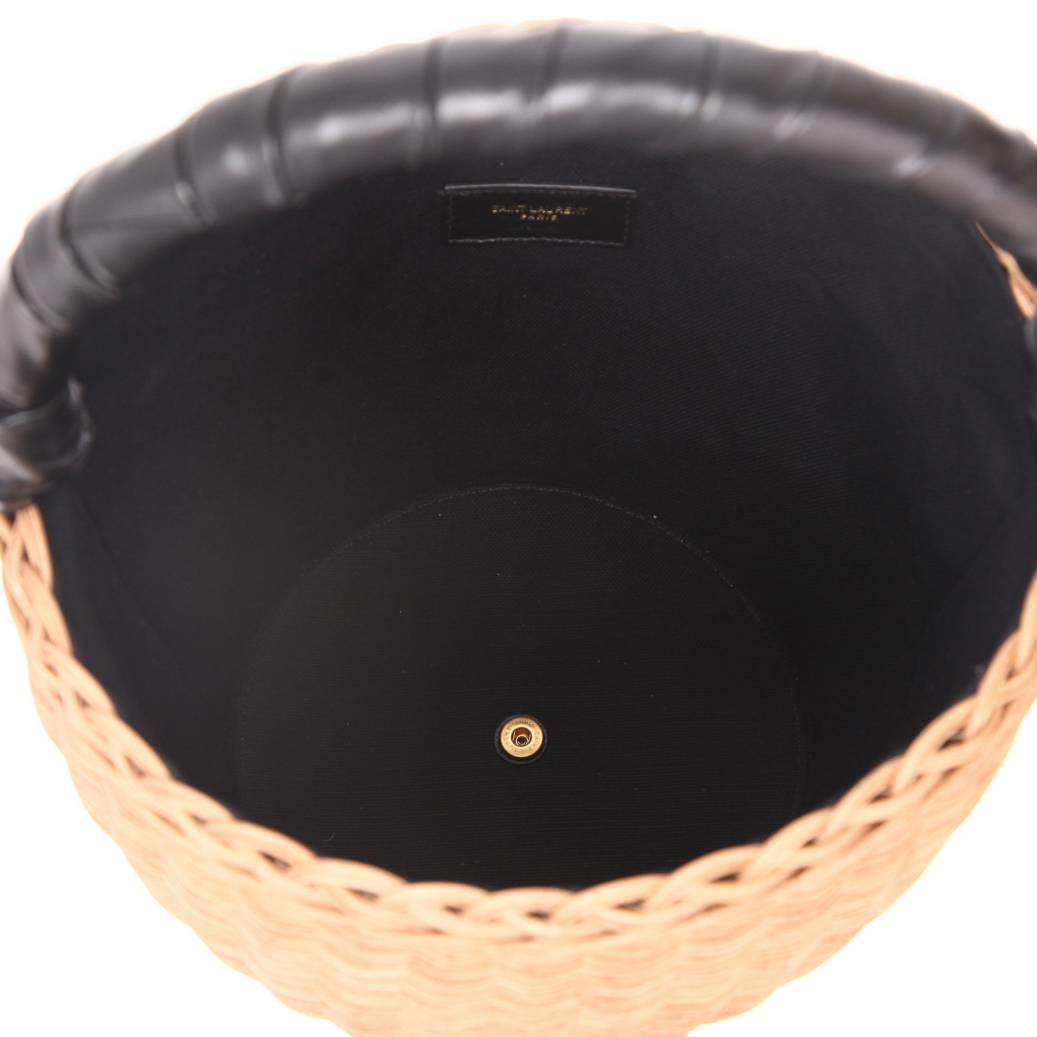 Bolso de mano Saint Laurent   en mimbre y cuero negro - Detail D4