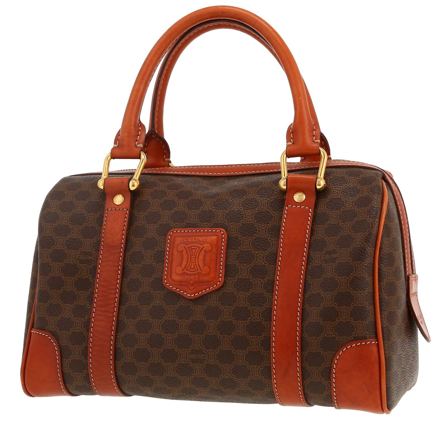 Celine handbag "Triomphe" canvas and brown leather
