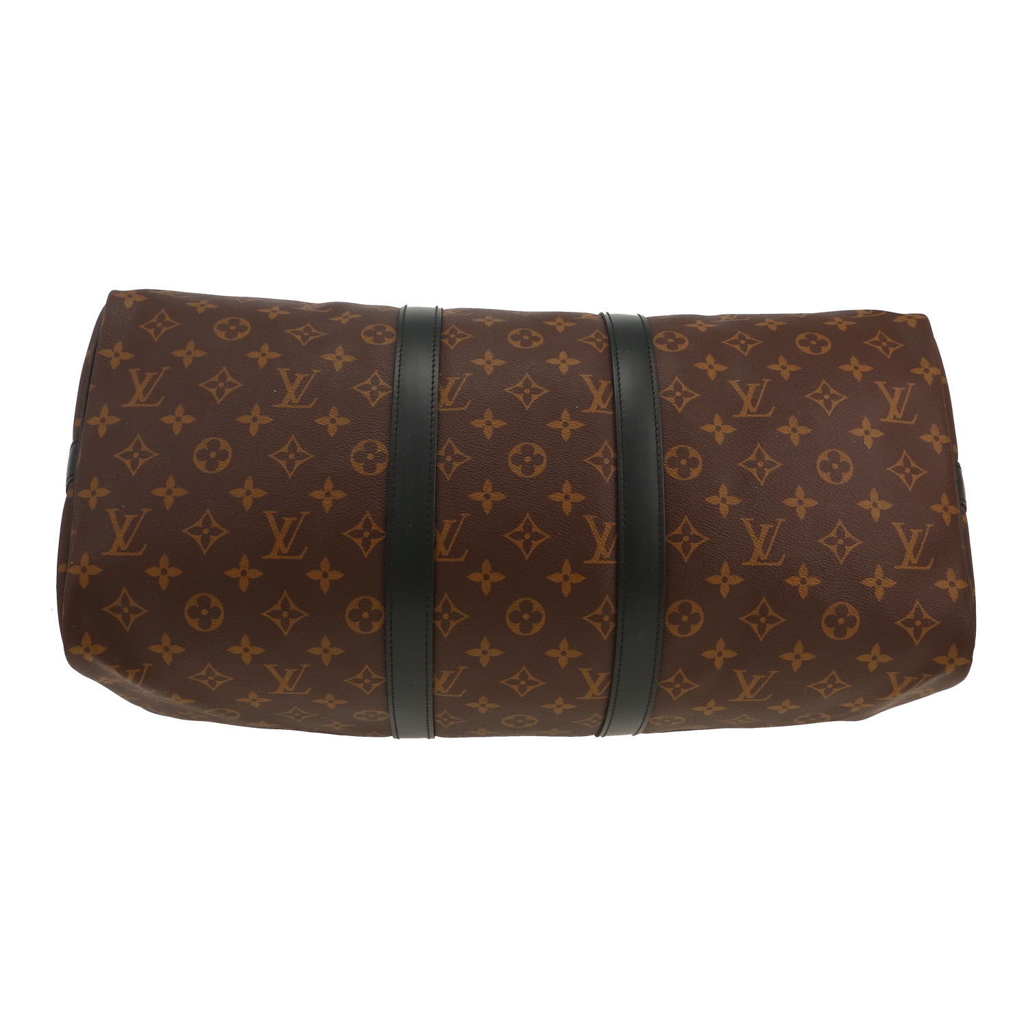 Sac de voyage Louis Vuitton  Keepall 45 en toile monogram Macassar marron et cuir noir - Detail D1