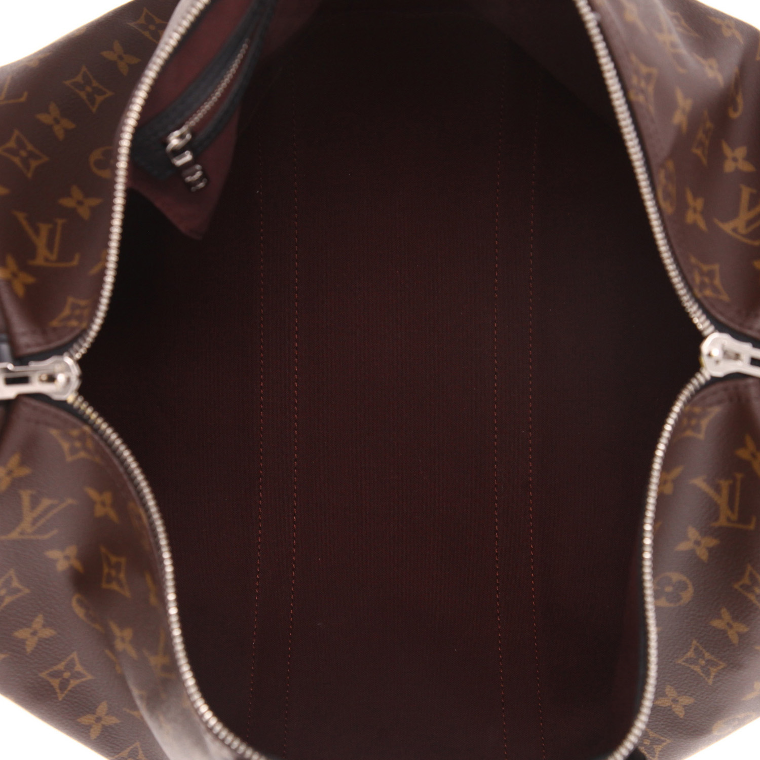 Borsa da viaggio Louis Vuitton  Keepall 45 in tessuto a monogramma Macassar marrone e pelle nera - Detail D3