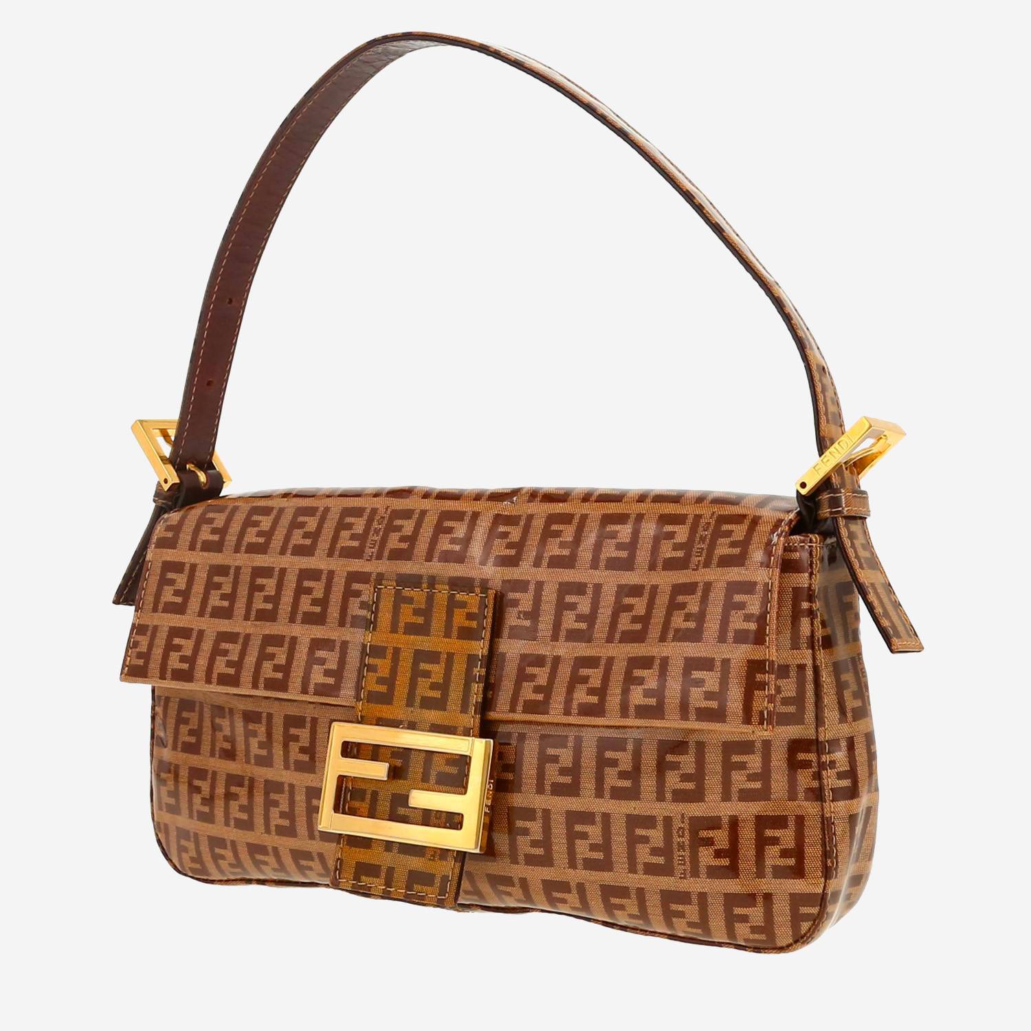 Sac à main Fendi  Baguette en cuir verni monogram marron