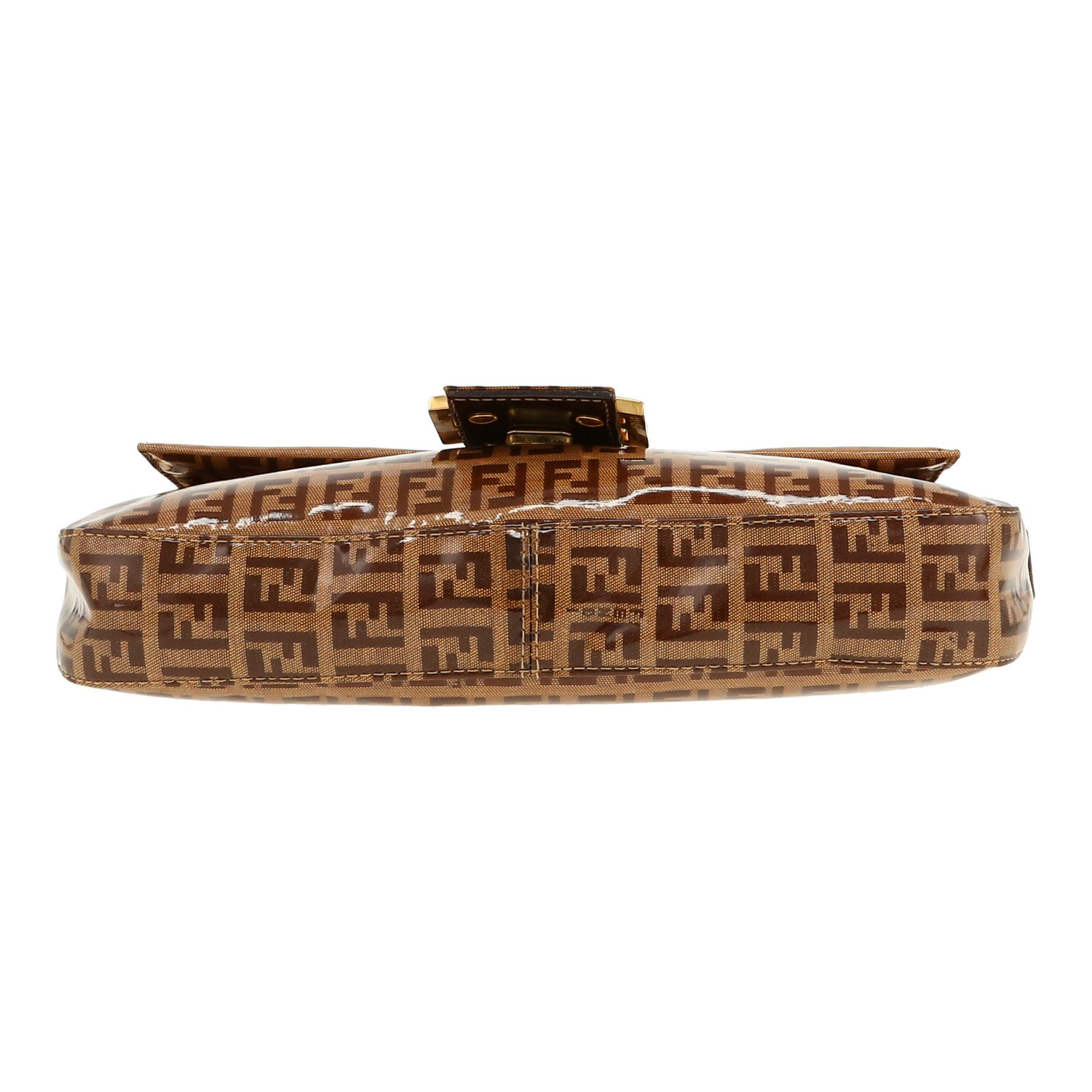 Sac à main Fendi  Baguette en cuir verni monogram marron - Detail D1