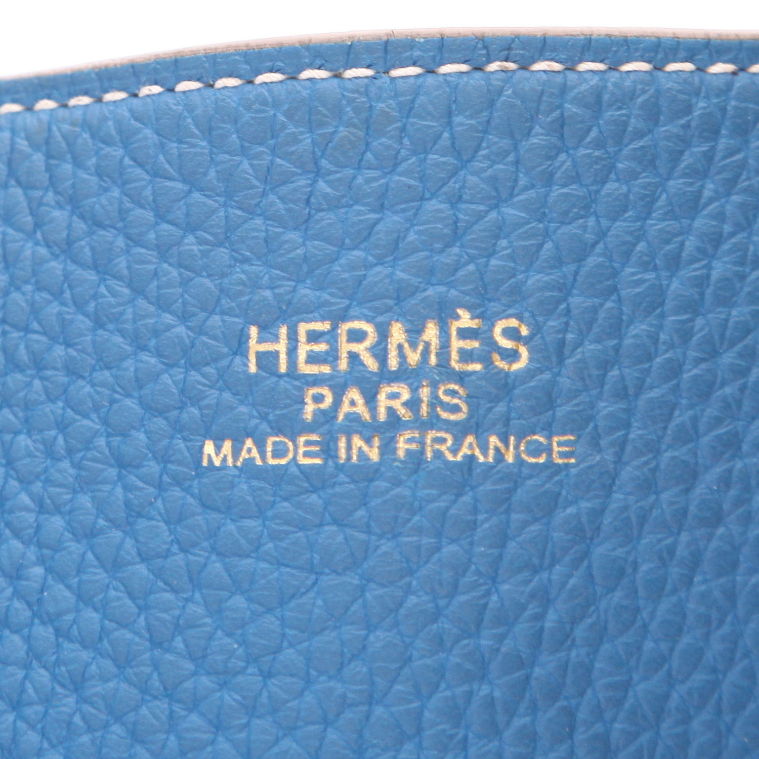 Hermès  Double Sens large model  shopping bag  in blue and tourterelle grey bicolor  grained leather - Detail D2