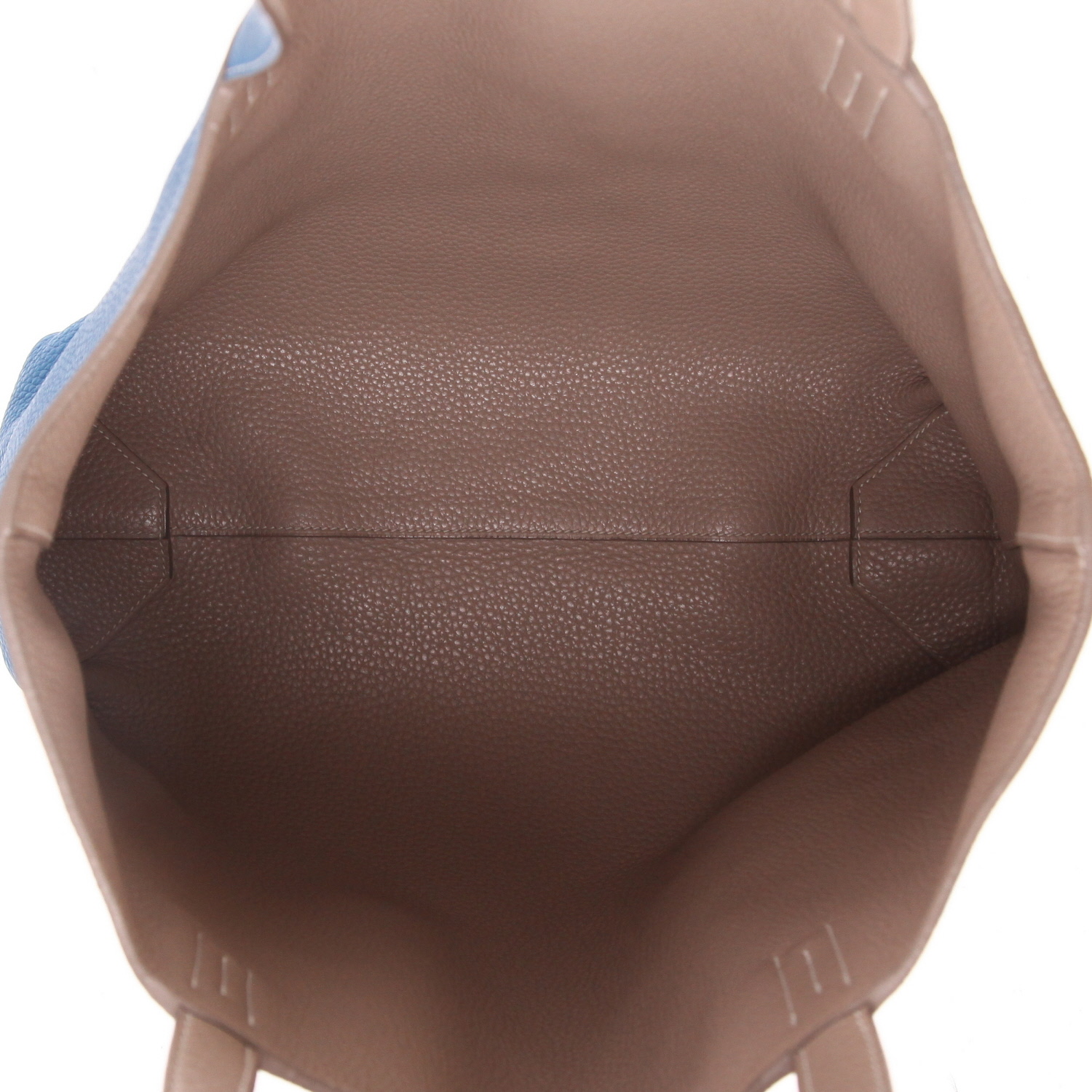 Sac cabas Hermès  Double Sens grand modèle  en cuir grainé bicolore bleu et gris-tourterelle - Detail D3